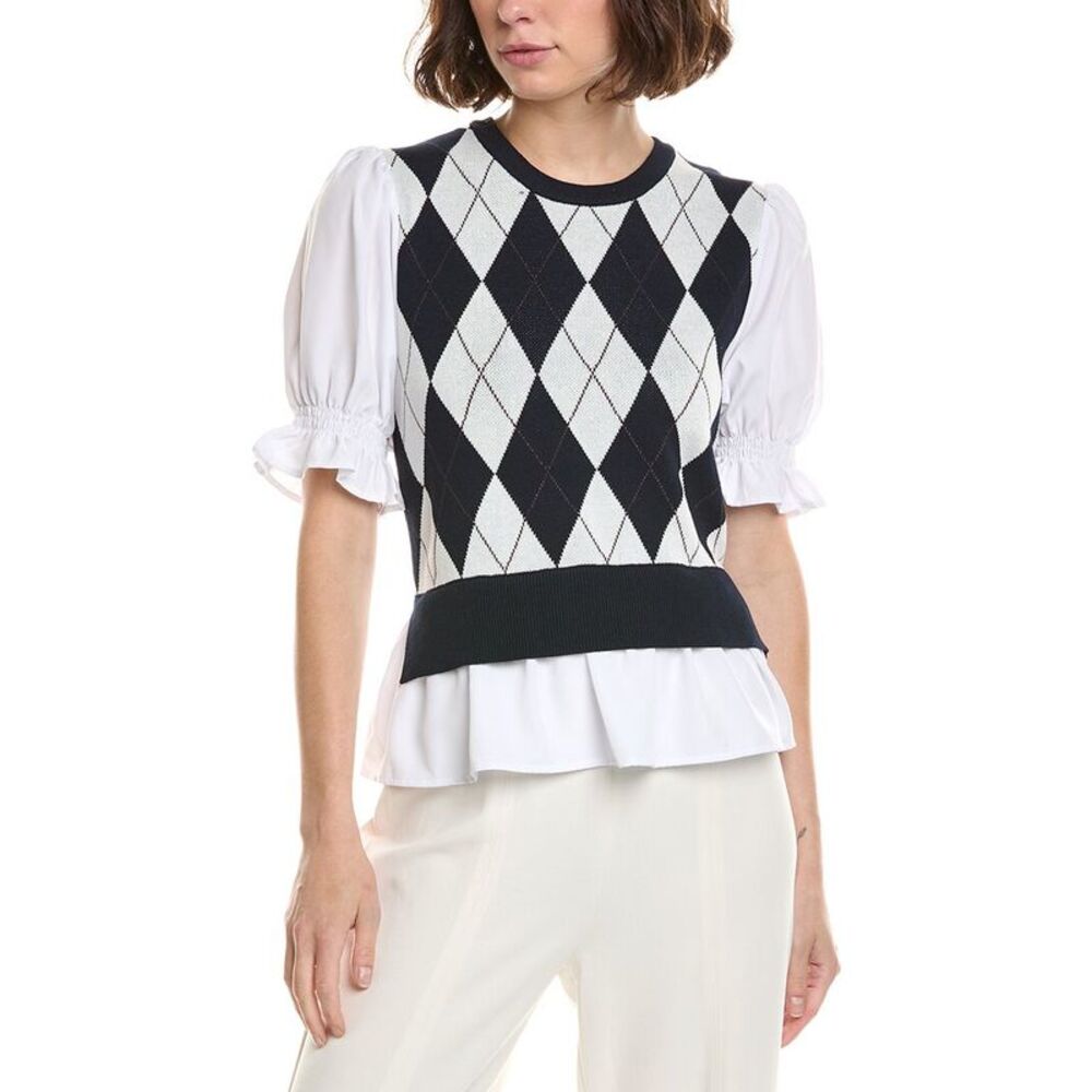 Nanette Nanette Lepore Womens  Mixed Media Top, Navy